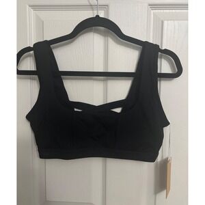 POPFLEX Black Sports Bra with Crisscross Front